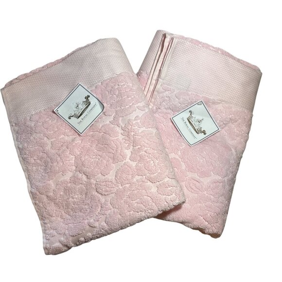 The Royal Company by Karsten 2 Luxury Pink Jacquard Bath Towels 50 x 30" Thick - Picture 1 of 11